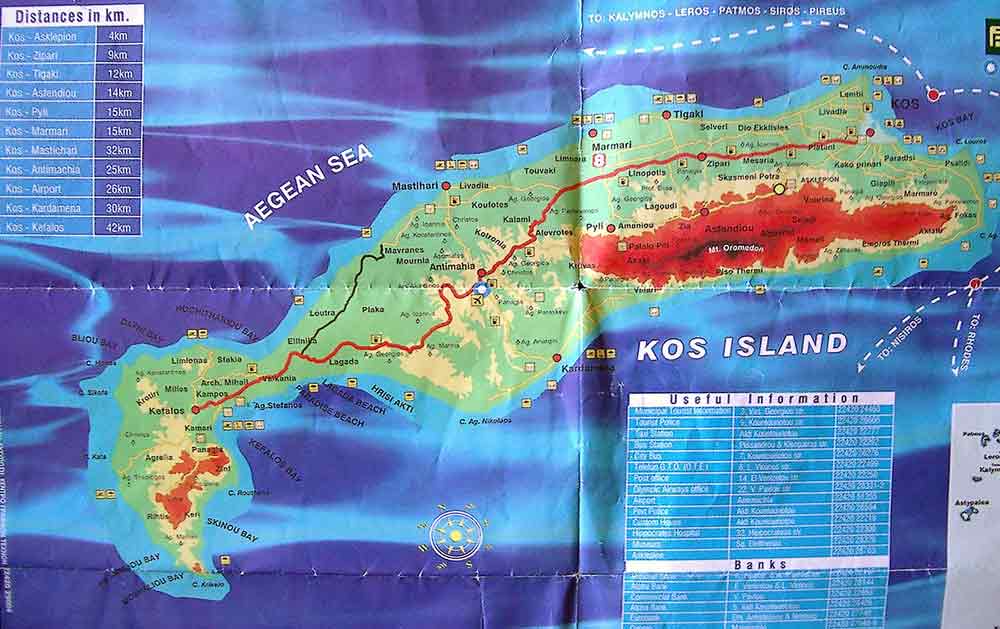 Kos sziget túrista térképe.